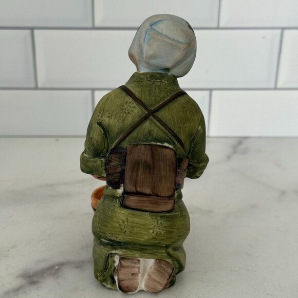 Vintage Hand-Painted Ceramic Figurine Of Woman Washing Clothes In Wooden Tub - Picture 3 of 5